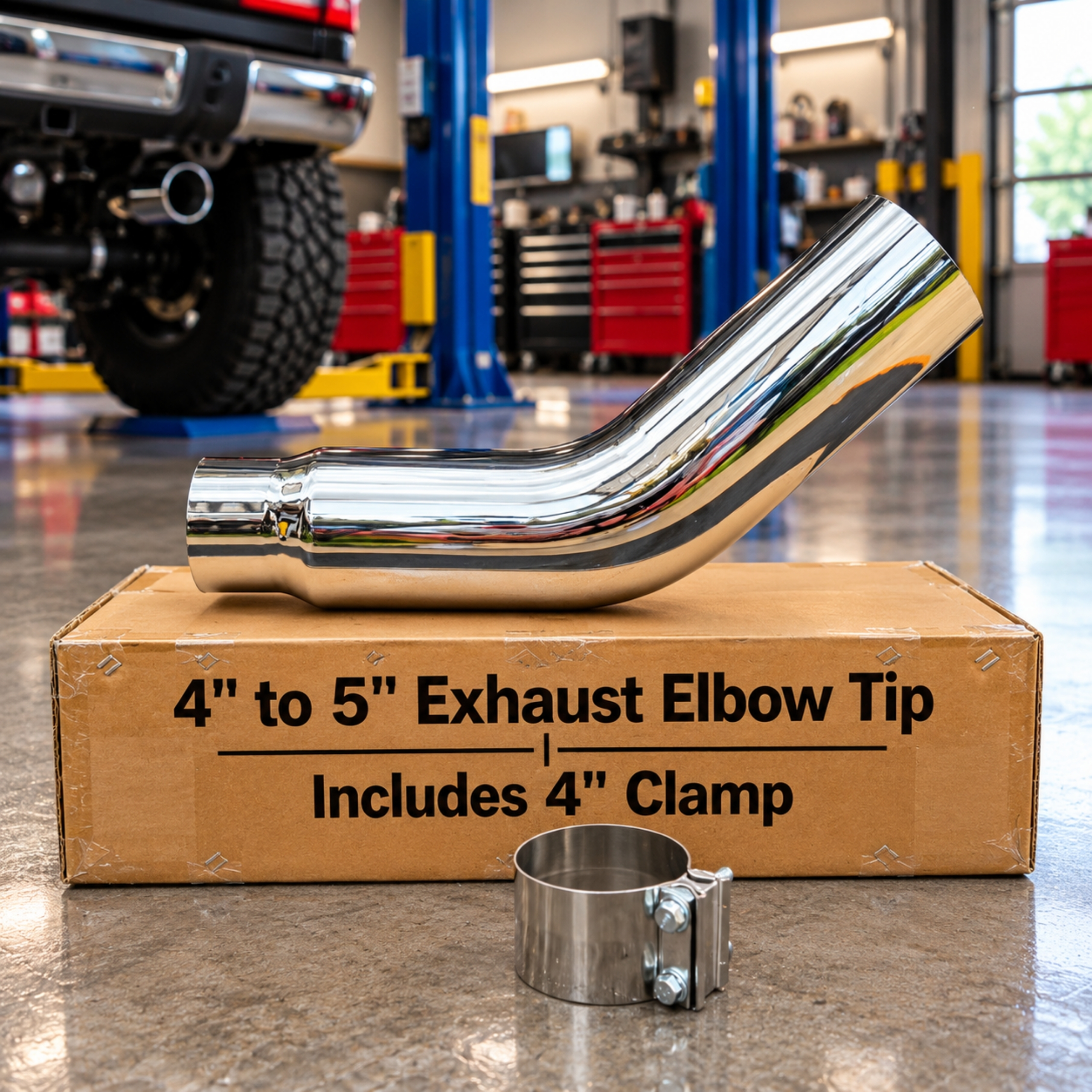 4" to 5" chrome exhaust elbow tip, photo 1