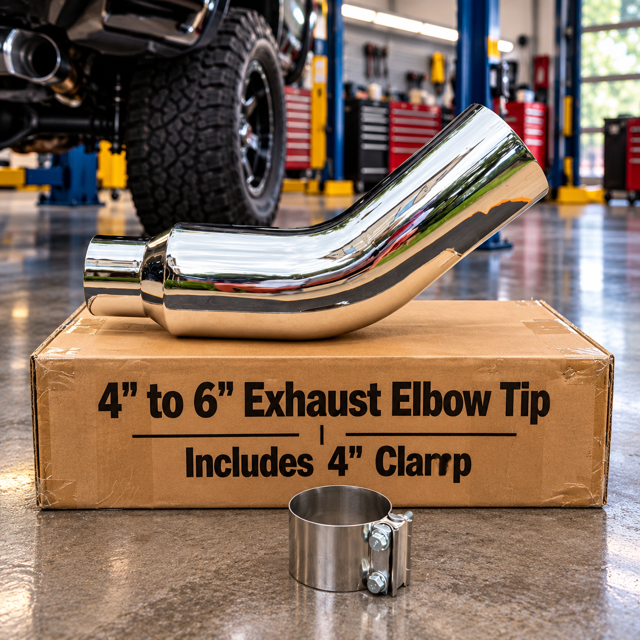 4" to 6" chrome exhaust elbow tip, photo 1