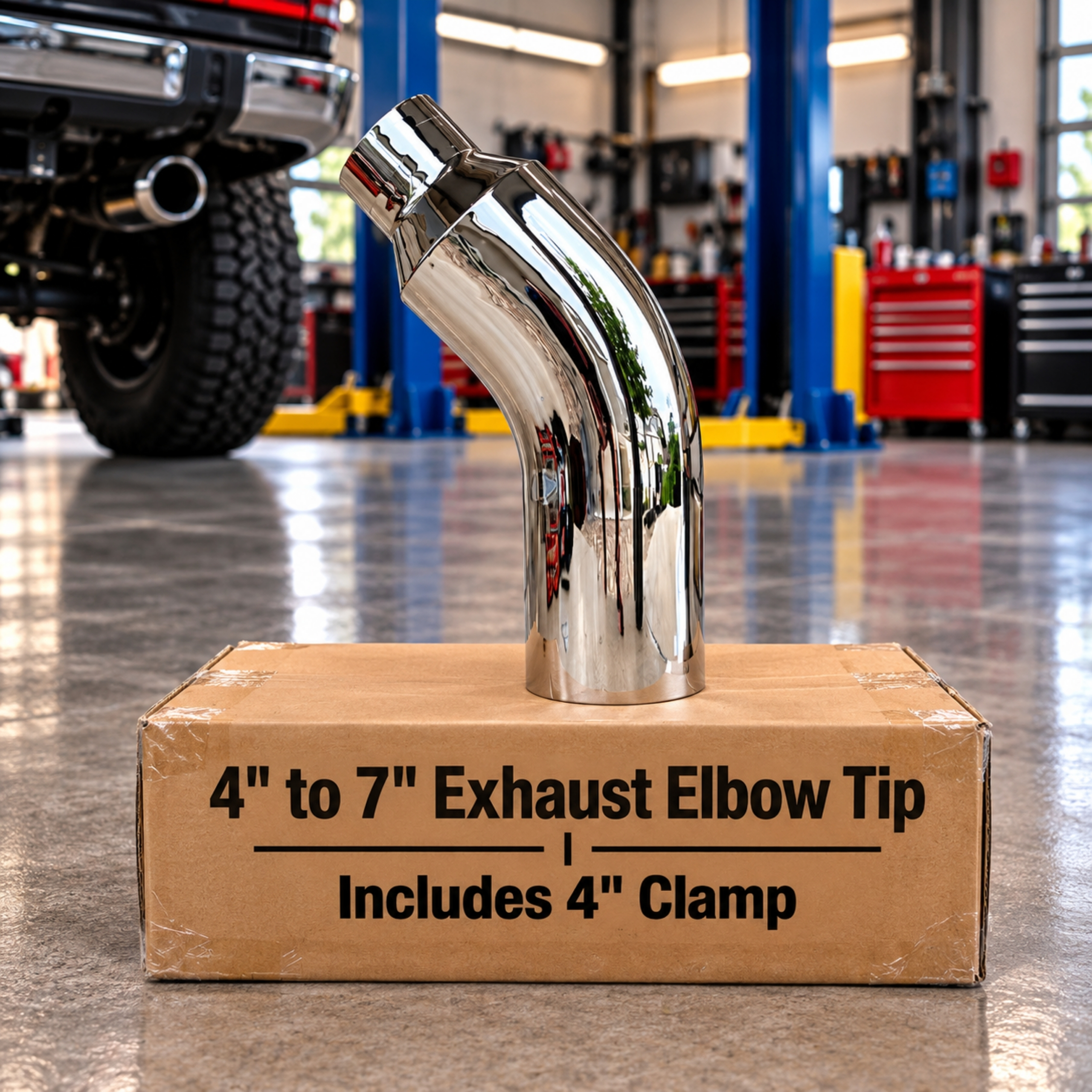 4" to 7" chrome exhaust elbow tip, photo 1